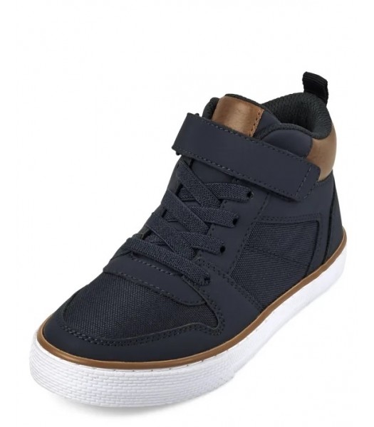 Childrens Place Navy With Brown Strip Lace-Up High Top Sneakers